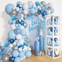 Amandir 137pcs Baby Blue Balloons Baby Shower Decorations for Boy with Baby Boxes, White Blue Balloon Arch Kit Baby Boxes with Letter (A-Z+Baby+Boy) for Boy 1st Birthday Gender Reveal Party Supplies