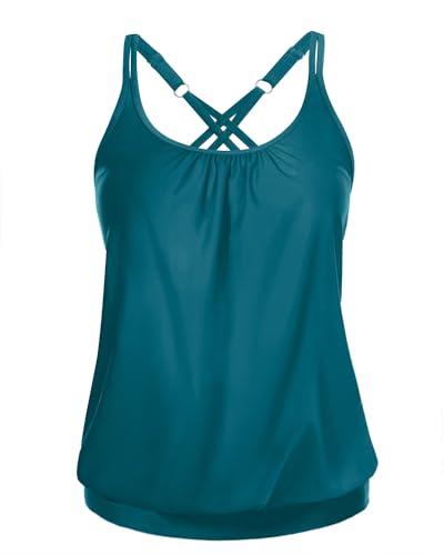 Yonique Blouson Tankini Tops for Women Swimwear Top Only Modest Tankini Tops Loose Fit Swim Tops No Bottom Teal, XL
