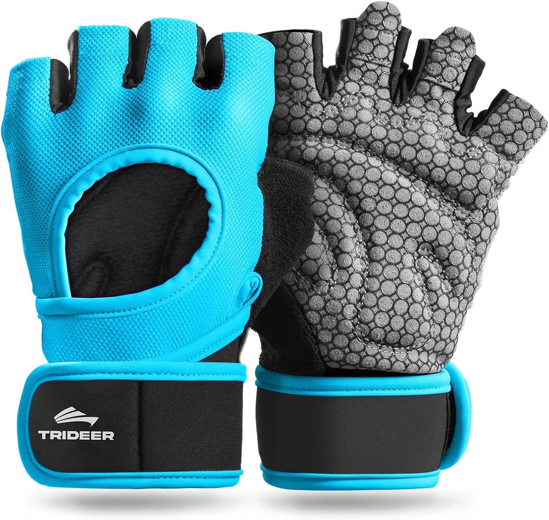 Trideer Weight Lifting Gloves for Women Men with Wrist Support, Workout Gloves Women Full Palm Protection for Gym Training, Fitness, Weightlifting & Pull Ups (Small, Lake Blue)
