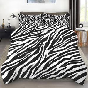 Comforter Set Twin Size, Zebra Stripe Animal Soft 2 Pcs Bedding for Kids and Adults, Black White Comforter Set with Pillowcase, for Bedroom Bed Decor