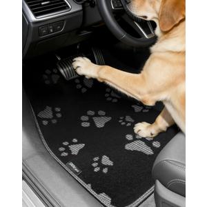 Cute Embroidered Dog Paw Car Floor Mats for Pet Lovers, Universal Fit All Weather Car Mats with Anti-Slip Nibbs Backing, Carpet Floor Mats for Cars, Trucks & Sedans, Full Set of 4 (Gray Paw)
