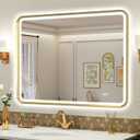 S'bagno 40X28 Gold LED Mirror for Bathroom with Frontlit & Backlit, LED Bathroom Mirror with Metal Frame, Anti-Fog, Stepless Dimmable, 3 Colors Temperature LED Vanity Mirror(Horizontal/Vertical)