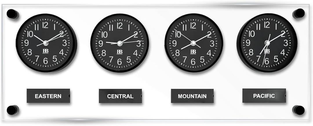 BBHORAIRE Black Time Zone Wall Clock, Silent Quartz Analog World Clock for Home or Office, Battery Operated, 32x12 Inch