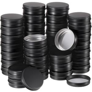 96 Pcs 2 oz Aluminum Tin Jars Containers Metal Leak Proof Cosmetic Tin Jars Containers Round Screw Lids Lip Balm Black Can Empty Refillable Cosmetic DIY Storage(Black)