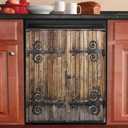 Retro Wood Door Dishwasher Magnet Cover, Creative Kitchen Appliances Panel Decorate Refrigerator Front Door Magnets Decals 23inch W x 26inch H (Diser113-4)