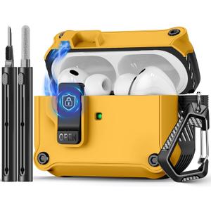 Compatible with AirPods Pro 3 Case,Magnetic Automatic Lock with Cleaning Kit,Compatible with Magsafe Cover-Yellow