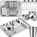 20 Pcs Stainless Steel Plates Bowls Cups Spoons Forks 304 Stainless Steel Dinnerware Set Divided Plates Dinner Tray for Home Kitchen Restaurant(6 Compartment)
