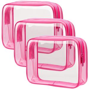 PACKISM Clear Makeup Bags - 3 Pack TSA Approved Clear Travel Bags for Toiletries, Carry on Toiletry Bag TSA Approved Toiletry Bag, Matte Rose Red