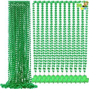 JOYIN 36 Pcs St. Patricks Day Necklaces Set, 18 Bead & 18 Shamrock Bead Necklaces with Pendant, Accessory Set for Party Favor Supply