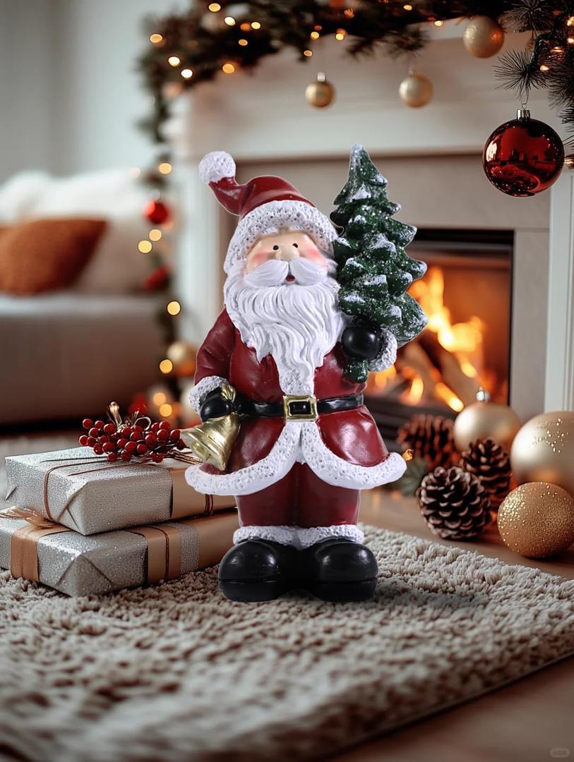 Resin Christmas Santa Carrying Christmas Tree Clearance,7 Inch Adorable Hand-Painted Tabletop Collectible Figurines Christmas Decorations for Home and Garden (Xmas)