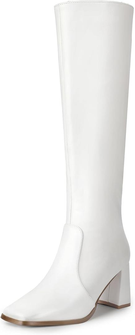 IDIFU IN3 Knee High Boots for Women Square Toe GoGo Chunky High Heeled Tall Long Fall Boot with Side Zipper Dress Comfortable Fashion Pull On Small Thick Heel Boots (7)