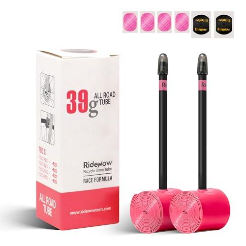 Ridenow 2-Pack Bike Inner Tube for 700/18C-28C, 700/18C-32C,700/28C-38C with 45/65/85 mm Metal &TPU Presta Valves for Road Bikes, Super Light Puncture Resistant (Include Patch Repair Kits)