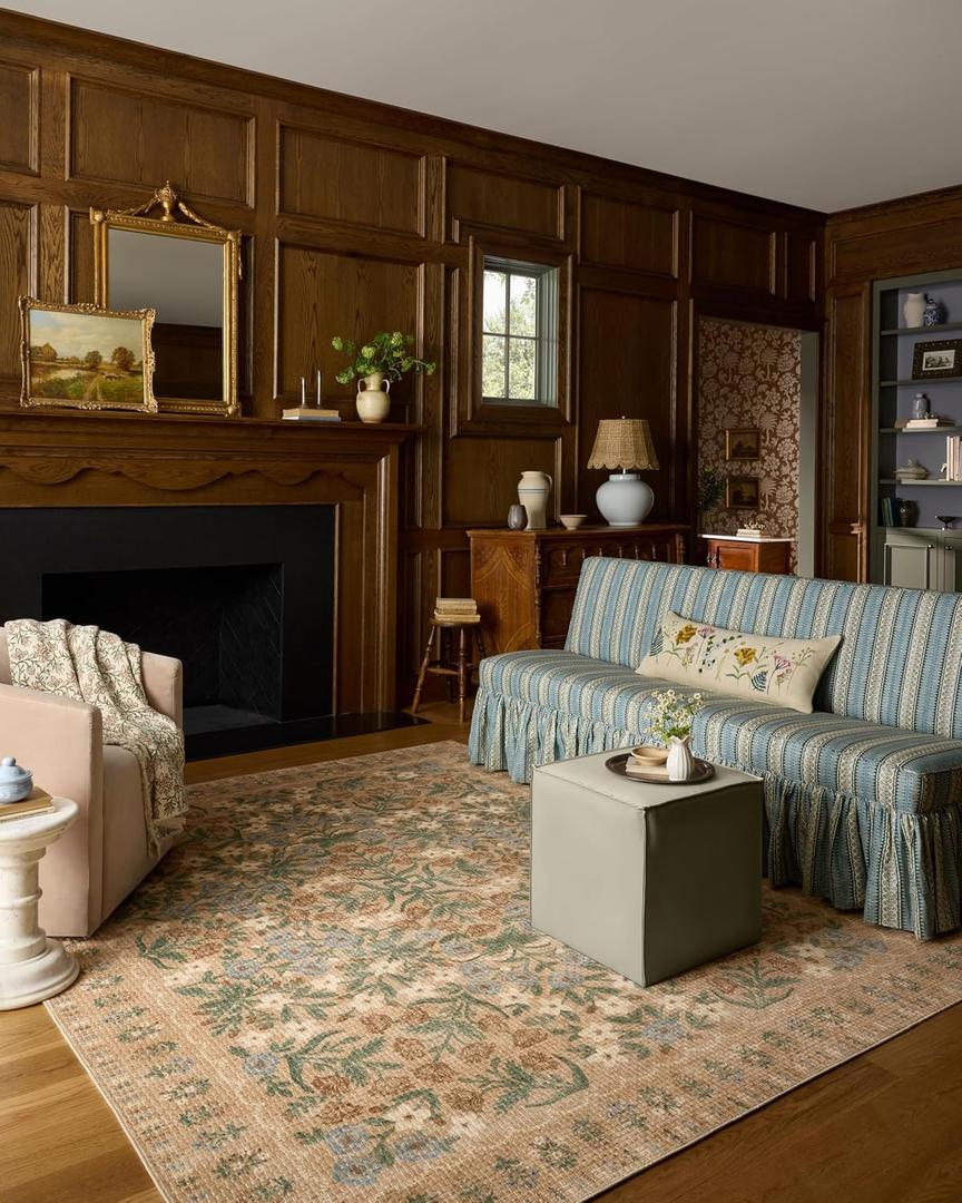 Loloi Rifle Paper Co. Orchard Collection ORH-04 Sand/Multi 8'-3" x 11'-6" Area Rug Machine Washable, Floral, Vintage Inspired, Farmhouse,Printed,Low Pile,Soft,Living Room,Bedroom,Dining,Carpet