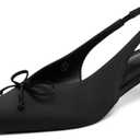 Coutgo Womens Slingback Kitten Low Heels Dress Shoes Closed Pointed Toe Bow Tie Slip on Office Work Pumps, 7, Black