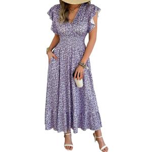 Casual Summer Maxi Dresses for Women (Purple, XL)