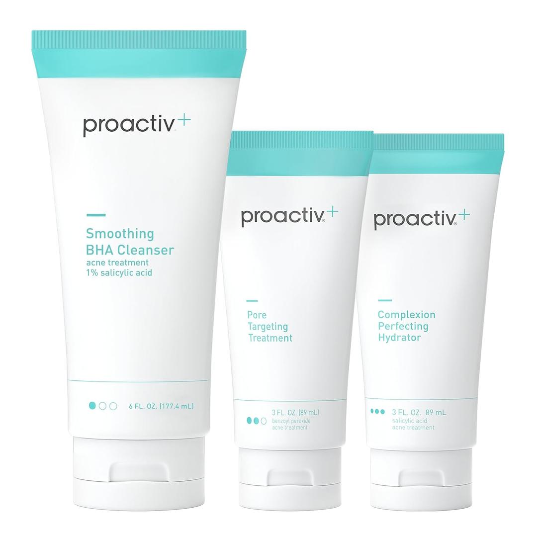 Proactiv+ 3 Step Advanced Skincare Acne Treatment Salicylic Acid Face Wash, Benzoyl Peroxide Pore Minimizing Treatment, and Salicylic Acid Hydrating Moisturizer - 90 Day Complete Acne Skin Care Kit