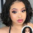 FANCEE Curly Braids Bob Wig Double Full Lace Curly Micro Box Braided Bob Wig with Baby Hair Pre Plucked Knotless Squrare Part Mini Braid Twist Locs Wig for Black Women