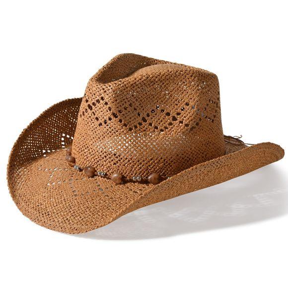 Straw Cowboy Hat, Western Cowgirl Hat, Wide Brim Sun Beach Hat for Men and Women