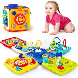 Covsen Montessori Toy for 1+ Year Old Girl Gift 6-in-1 Busy Board for Toddlers 1 2 3 4 Year Old Educational Sensory Early Development Toys First 1st Birthday Gifts for Kids