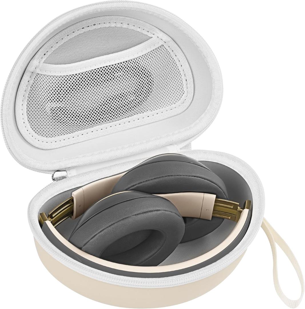 Hard Headphone Case for Beats Solo 4, Studio Pro, Solo 3, Studio 3, Solo 2,Over Ear Headphone Carrying Case with Storage Cable Bag Strap for Travel (Beige)