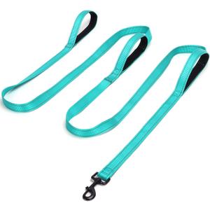 3 Handle Dog Leash, 10FT Triple Handle Dog Leash Heavy Duty with Reflective Stitching, Padded Traffic Handles for Training, Control & Safety -Turquoise