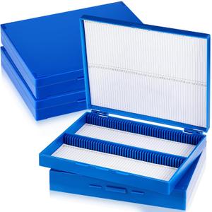 4 Pcs Microscope Slide Storage Box, Plastic Microscope Glass Slide Holder with Latch Lock for 25mm  75mm Microslide (100place,7.87 x 6.30 x 1.26 Inches,Blue)