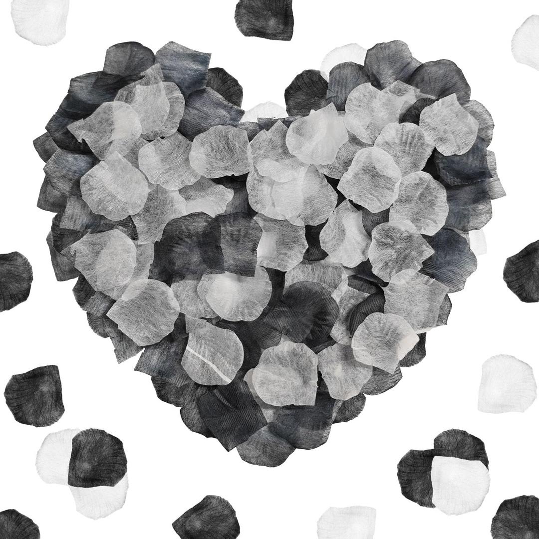1200 Pcs Black Cream White Rose Petals - Silk Rose Petals for Romantic Night, Wedding Party Decoration