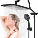 Hibbent 10 Inch High Pressure Rainfall Shower Head/Handheld Showerhead Combo with 12 Inch Adjustable Curved Shower Extension Arm,7-Spray,71-inch Hose Adhesive Showerhead Holder,Matte Black