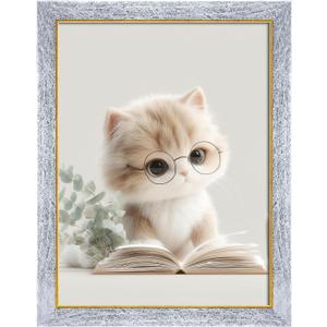 18x24 Silver Wood Frame with Gold Trim, Natural Wooden 24x18in Picture Frames, For 18 x 24inch Gallery Photo Pic with HD Plexiglass, 1.85in Widen, Horizontal Vertical Wall Display 1Pcs