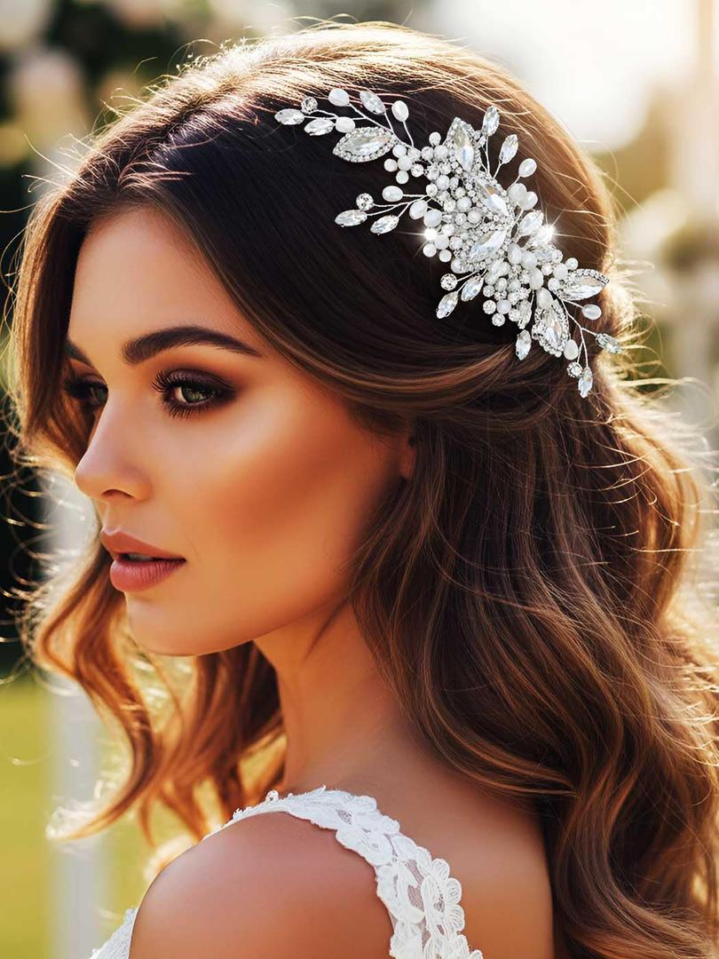 GORAIS Rhinestone Bridal Hair Comb Silver Wedding Hair Accessories Prom Hair Pieces for Brides and Women