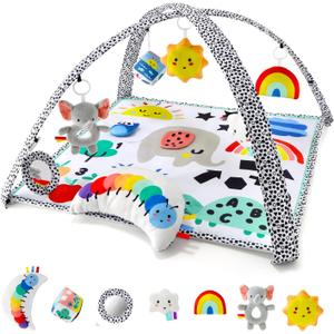 The Peanutshell Unisex Baby Play Gym & 7-in-1 Play Mat - Playmat Baby Toys 0-6, 6-12 Months Tummy Time Mat with Hanging Toys, Soft Padded for Newborns, Infants - Montessori Elephant