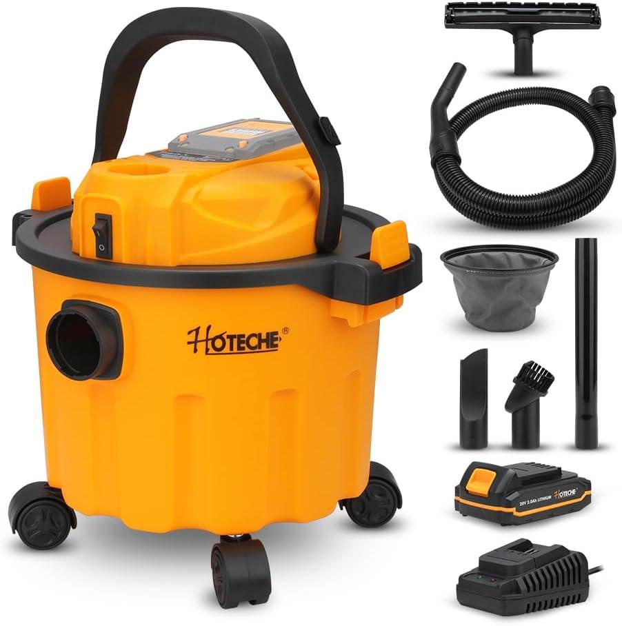 Hoteche 20V Cordless Shop Vacuum Portable Garage & Workshop Vac with 10L Dust Cup, Blowing Function, Quiet Operation