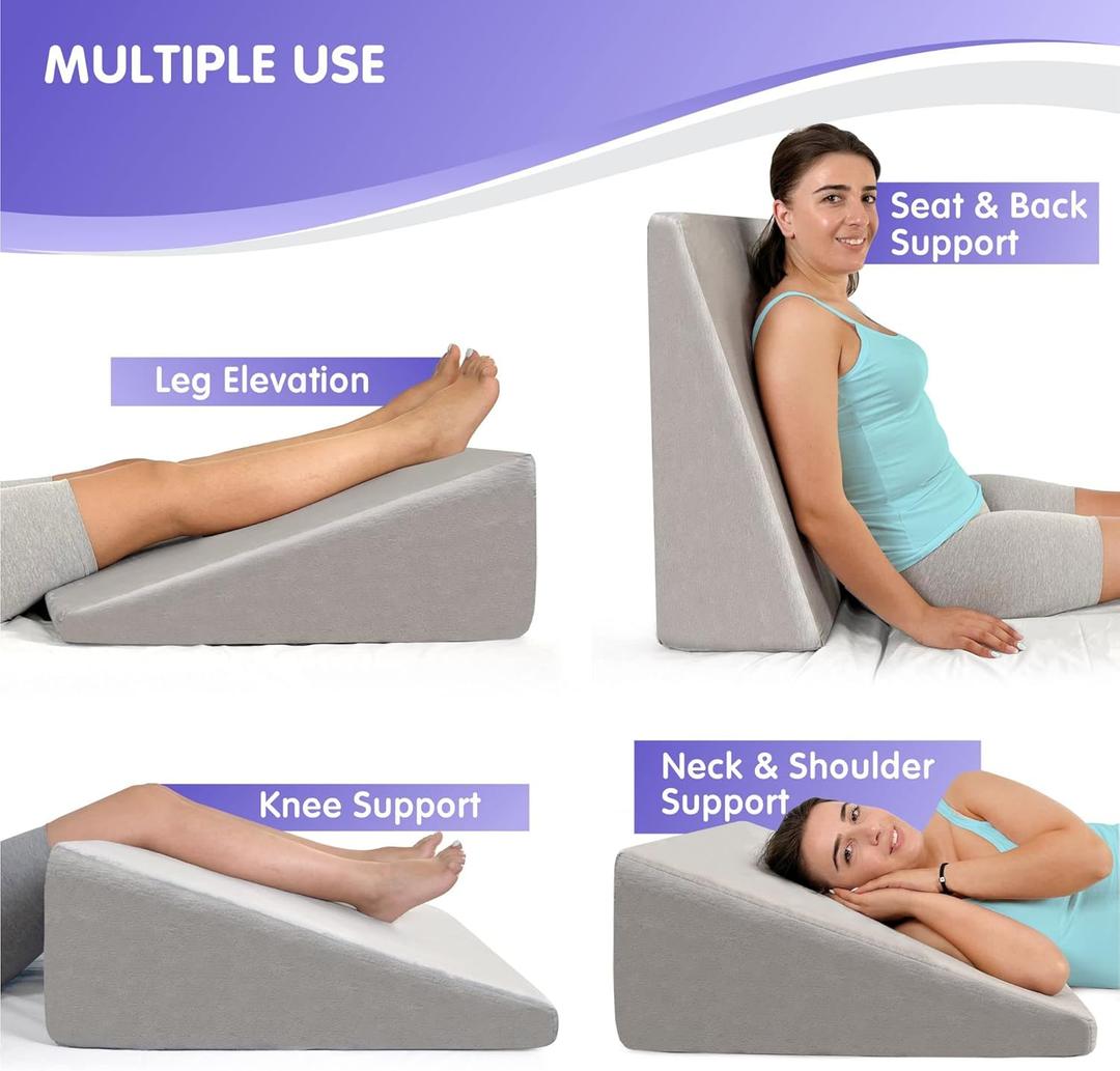 Wedge Pillow for Sleeping, 24x24in inch Bed Wedge Pillow, Elevated Body Pillow for Back Support, Acid Reflux, Leg, Neck Pain, Snoring, Triangle Pillow Wedge - Cooling Memory Foam Top