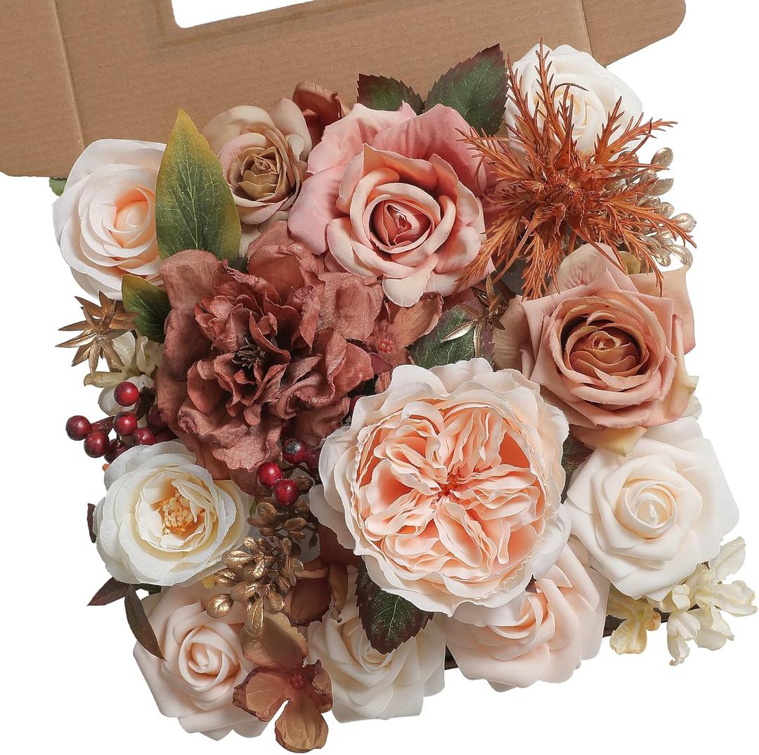 YYHUAWU Artificial Flowers Combo Set Fake Flower Leaf Box with Stems for DIY Wedding Bouquets Centerpieces Flower Arrangements Decorations Baby Shower Party Home Decorations (Blush)