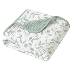 Konssy Muslin Baby Blankets for Girls Boys, 100% Cotton Crib Blanket for Infant Toddler, Super Soft and Lightweight Nursery Swaddling Wrap 40"x36" (Green Leaves)