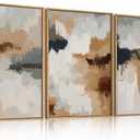 LHIUEM Large Abstract Brown Grey Framed Canvas Wall Art,Neutral Brush Stroke Pastel Wall Decor,Modern Color Block Wall Painting,Minimalist Artwork for Living Room,Bedroom,Dining Room,Office -16"x24"x3