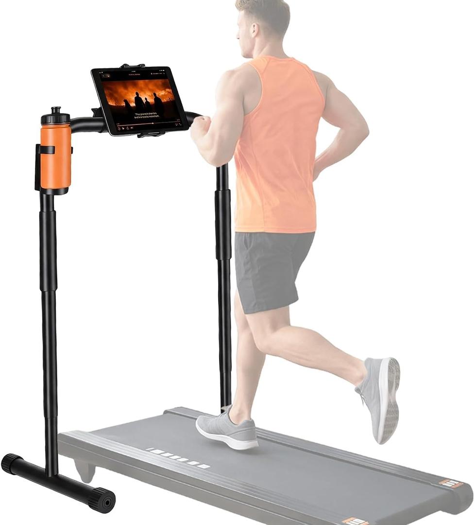24.8 Inch Wide Walking Pad Handle Bar Only, Walking Pad Treadmill Handlebar with Phone/Tablet Holder & Cup Holder, Adjustable Handrail Height(31.5 to 37.5 inch), Non-Slip Feet, Stainless Steel Stable