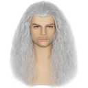 Cosela Witch Wig for Women Men Long Curly Silver Grey Old Lady Costume Wig for Halloween