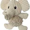 Pet Lou 10 Inch Elephant Plush Dog Toy Squeaker and Crinkle Paper, 100% Natural Nubby Plush & Durable Fabric, Soft Interactive Dog Toy for Indoor & Outdoor Play