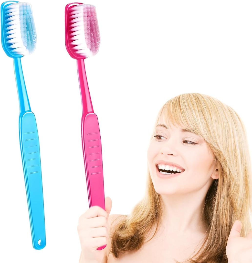 2 Pack 15.75x1.57 Inches Giant Toothbrush Props, Oversized Gag Novelty Bath Brushes, Huge Comedy Item for Costume Accessory, Photo Shoots, Party Favors, Pet Grooming, Red and Blue