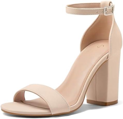 COASIS Women's Chunky Block Heels Open Toe Ankle Strap 3.5 Inch Heeled Sandals Size 7