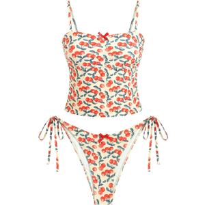 ZAFUL Tankini Swimsuits for Women Bow Tie Side Bathing Suits Tummy Control High Cut Two Piece Bikini Sets (Medium, 1-cherry)