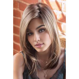 Fencca Layered Long Ombre Brown Highlight Wigs for White Women Straight Synthetic Hair Wig Natural Looking