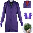 Adult Clown Mask Costume Purple Suit Set Vest Long Jacket Outfit Overcoat Halloween Knight Cosplay Man Teens Dress Up Size M