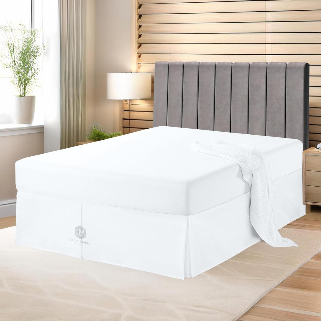 Premium Twin Size Bedskirt 800TC 100% Egyptian Cotton White Bed Skirt Twin Size 12" Drop Length, Tailored Fit, Elegant Pleated Style - White