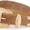 Floral Print Western Belts for Women Cowgirl Cowboy Country Leather Belt Fashion Vintage Belt for Jeans (Fit Waist Size 33"-39", 01-brown)