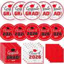 Graduation Party Supplies Kit Serves 50 - Graduation Party Red Class of 2026 Tableware Disposable Dinner Plates Dessert Plates and Napkins for Congrats Grad Party Decorations