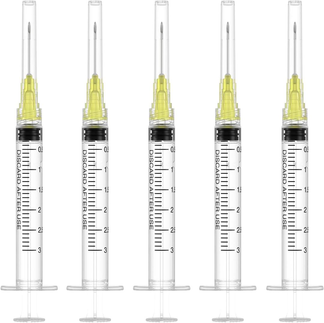 20 Gauge 1 inch Needle with Syringe (50Pack) ,3ml Luer Lock Disposable Syringes with Needle,Individually Wrapped