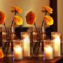 PHOSPHOR 6 PCS Ribbed Glass Candle Holder, Cylinder Candle Holders for Pillar Candles, Clear Glass Hurricane Candle Holders 6'', 8'', 10'' Glass Cylinder Centerpieces Vases