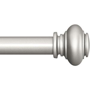 SIMEWIN Silver Curtain Rods for Windows 66 to 120 Inches Adjustable Decorative 1 Inch Diameter Single Window Curtain Rod Set with Classic Finials, Silver Finishing